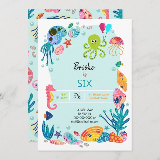 アンダーザシー海子供の誕生日パーティの招待状 (正面/裏面)