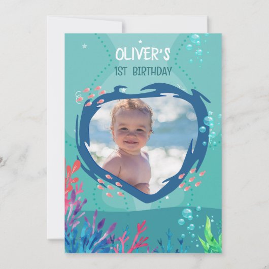 アンダーザシー海第1男の赤ちゃん誕生日インビタット 招待状 (裏面)