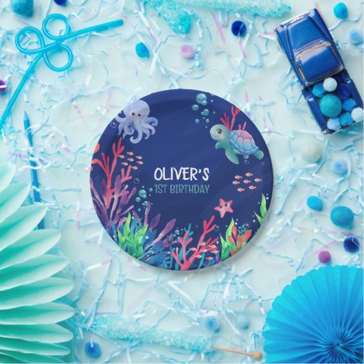 アンダーザシー海第1男の赤ちゃん誕生日 ペーパープレート (パーティー)