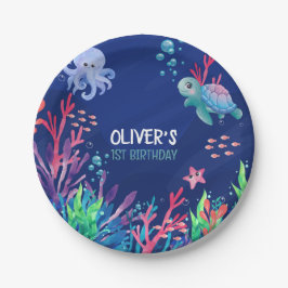 アンダーザシー海第1男の赤ちゃん誕生日 ペーパープレート