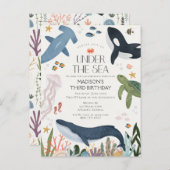 アンダーザシー男女兼用誕生日招待状 ポストカード (正面/裏面)