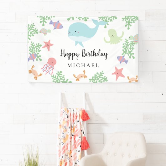 アンダーザシー誕生日かわいいかわいいパステルパーティー 横断幕 (インサイチュ)