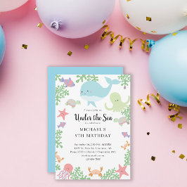 アンダーザシー誕生日キュートパステル海クジラ 招待状