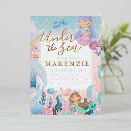 アンダーザシー誕生日マーメイド 箔招待状