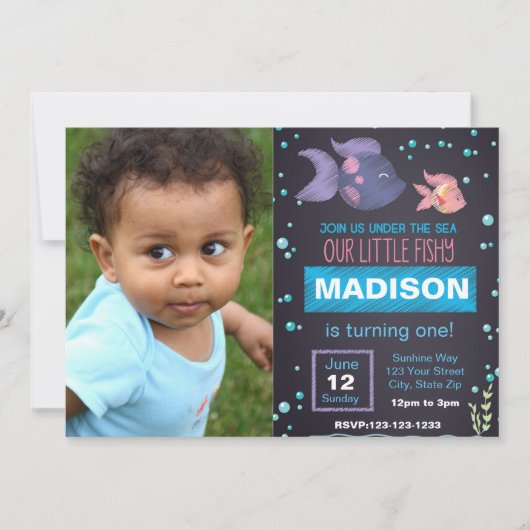 アンダーザシー誕生日招待状と写真 招待状 (正面)