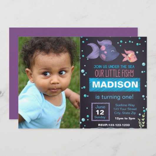 アンダーザシー誕生日招待状と写真 招待状 (正面/裏面)