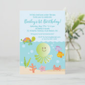 アンダーザシー誕生日招待状インブルー&グリーン 招待状 (スタンド正面)