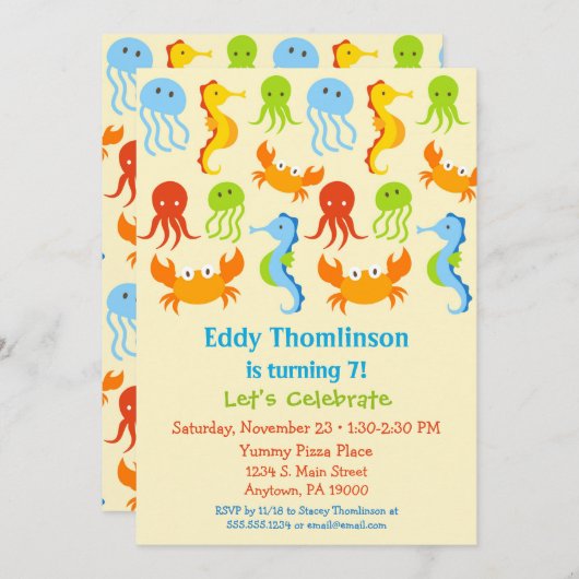 アンダーザシー誕生日招待状クリーチャー 招待状 (正面/裏面)