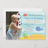 アンダーザシー誕生日招待状ボーイズと写真 招待状 (正面)