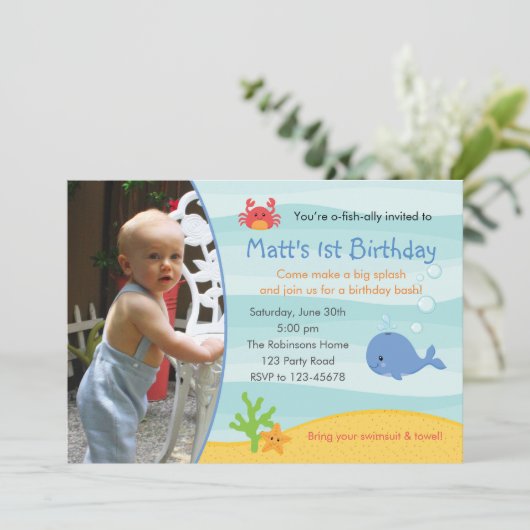 アンダーザシー誕生日招待状ボーイズと写真 招待状 (スタンド正面)