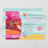 アンダーザシー誕生日招待状女の子と写真 招待状 (正面/裏面)