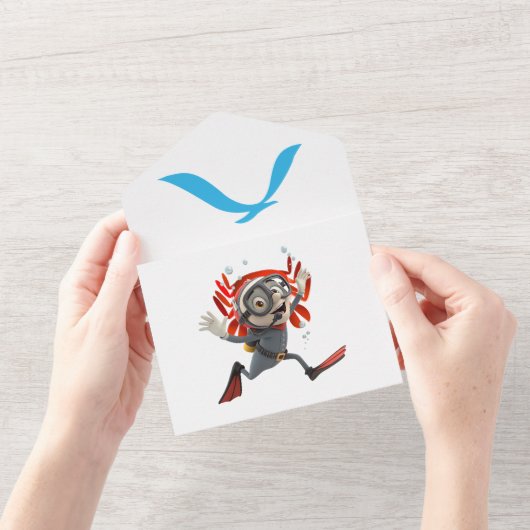 アンダーザシー誕生日招待状 – フラットカード オールインワン招待状 (開いている状態)