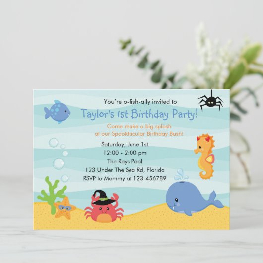 アンダーザシー誕生日招待状（ボーイズハロウィーン） 招待状 (スタンド正面)