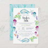 アンダーザシー誕生日 |海クリッターの水彩 招待状 (正面/裏面)