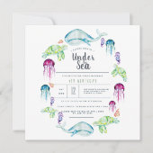 アンダーザシー誕生日 |海クリッターの水彩 招待状 (正面)