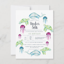 アンダーザシー誕生日 |海動物の水彩 招待状