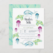アンダーザシー誕生日 |海動物の水彩 招待状 (正面/裏面)