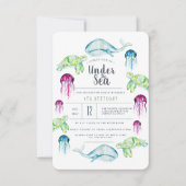 アンダーザシー誕生日 |海動物の水彩 招待状 (正面)