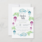 アンダーザシー誕生日 |海動物の水彩 招待状 (正面)