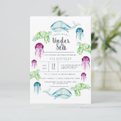 アンダーザシー誕生日 |海動物の水彩 招待状 (スタンド正面)