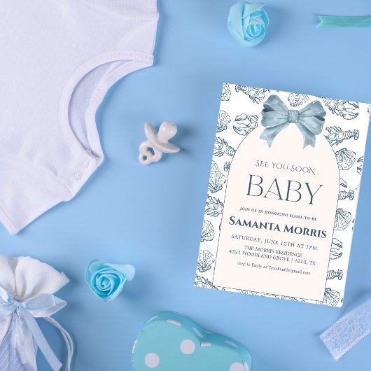アンダーザシー ビーチをテーマにした貝殻デザインのベイビー 招待状