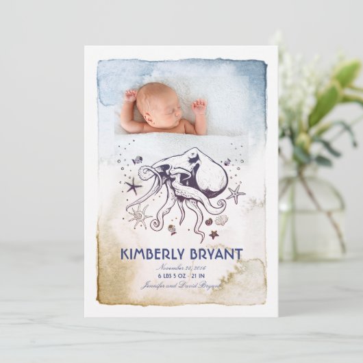 アンダーザシー – 航海のウォーターカラーベビー誕生 案内状 (スタンド正面)