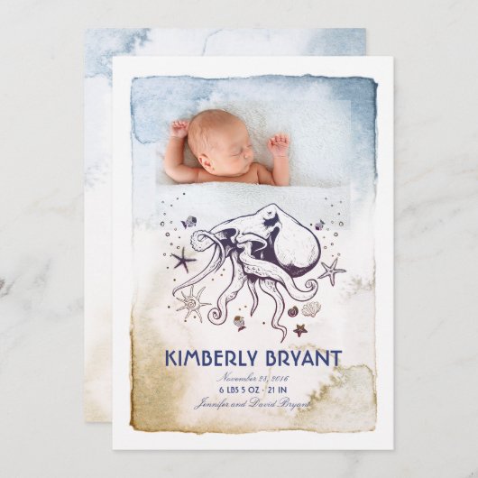 アンダーザシー – 航海のウォーターカラーベビー誕生 案内状 (正面/裏面)