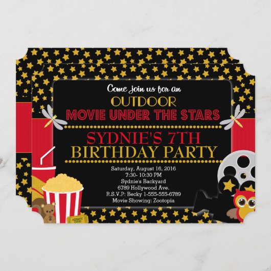 アンダーザスターズアウトドアムービーパーティの招待状 招待状 (正面/裏面)