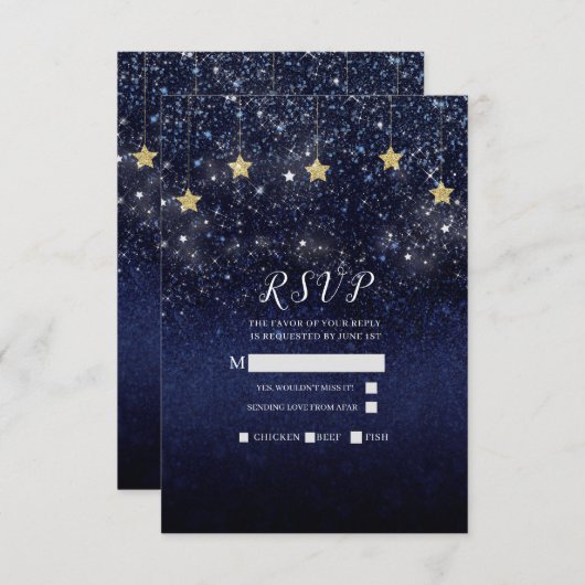 アンダーザスターズスタリーナイト金ゴールドブルーパーティーRSVP 出欠カード (正面/裏面)