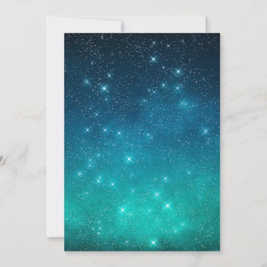 アンダーザスターズティール（緑がかった色）スパークルバースデーパーティー 招待状 (裏面)