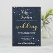 アンダーザスターズネイビーと金ゴールド結婚式招待状 招待状 (スタンド正面)