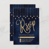 アンダーザスターズネイビーブルー金ゴールドスパークル 出欠カード (正面/裏面)