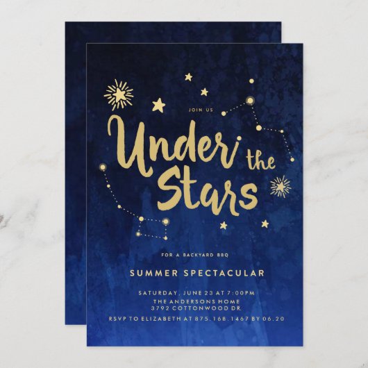 アンダーザスターズバックヤードBBQパーティの招待状 招待状 (正面/裏面)