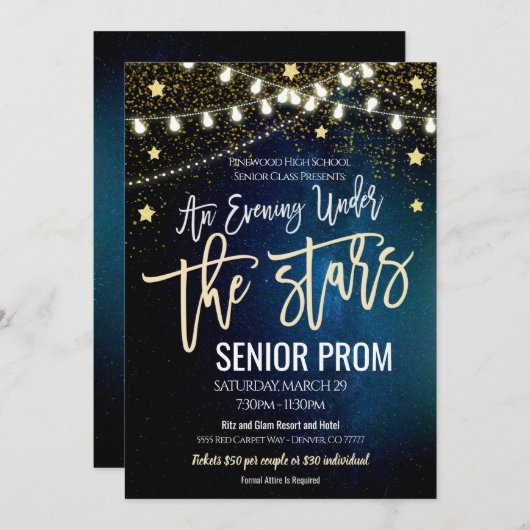 アンダーザスターズプロムハイスクールダンス招待状 招待状 (正面/裏面)