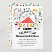 アンダーザビッグトップサーカスカーニバル誕生日 招待状 (正面/裏面)