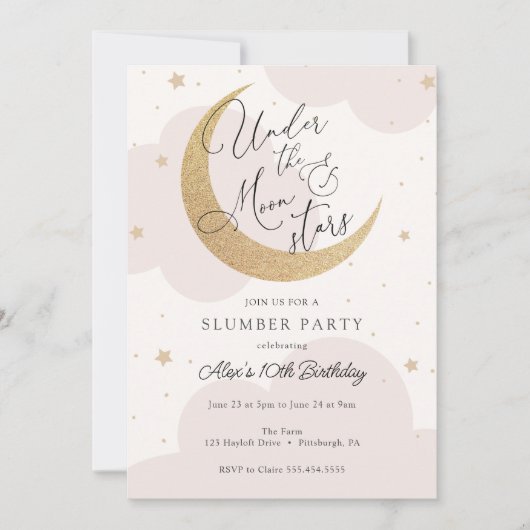 アンダーザムーンアンドスターズスリープバー誕生日 招待状 (正面)