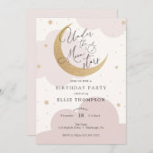 アンダーザムーンアンドスターズピンクスリープバー誕生日 招待状 (正面/裏面)