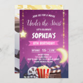 アンダーザ·スターズ·ムービー·ナイト·ガール·バースデー·パーティー 招待状 (正面/裏面)