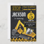 アンダーショベル建築イエローブラック誕生日 招待状 (正面)