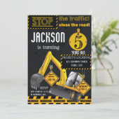 アンダーショベル建築イエローブラック誕生日 招待状 (スタンド正面)