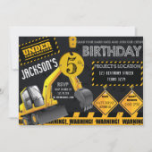 アンダーショベル建築ブラックイエロー誕生日 招待状 (正面)