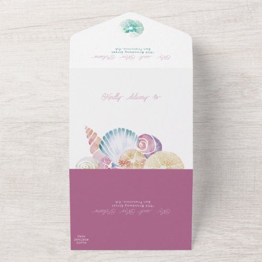 アンダーシーシェルウォーター色ビーチバジェット結婚ズ オールインワン招待状 (外側)