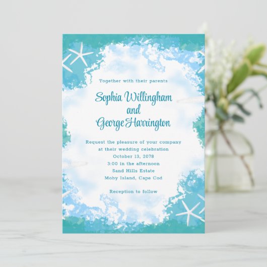 アンダーシースターズトロピカルアクア結婚式招待状 招待状 (スタンド正面)