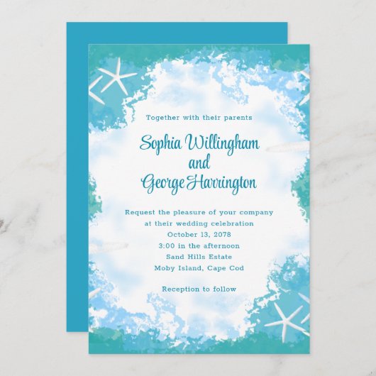 アンダーシースターズトロピカルアクア結婚式招待状 招待状 (正面/裏面)