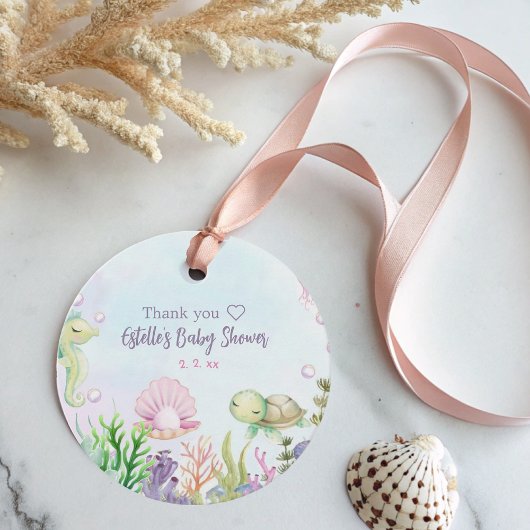 アンダーシーピンクの女の子ベビーシャワーメッセージカード フェイバータグ