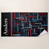 アンダースパーソナライズされた名は黒い赤い青を意味する ビーチタオル (正面)