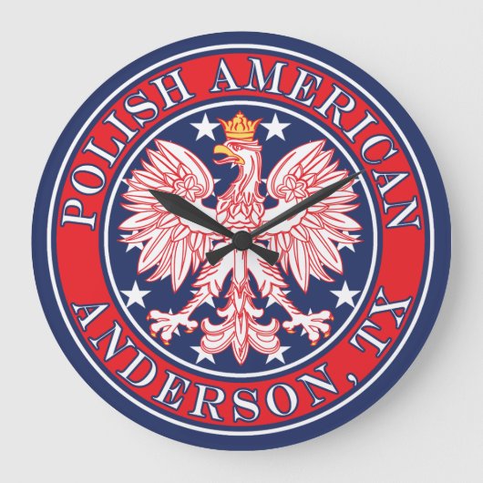 アンダーソンテキサス州ポーランドアメリカンイーグル ラージ壁時計 (正面)