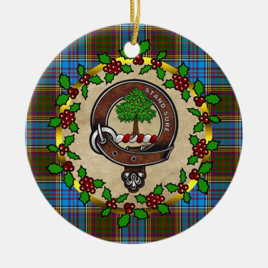 アンダーソン・クラン・バッジ&タータンチェックパーソナライズされたクリスマス セラミックオーナメント (正面)