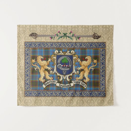 アンダーソン・クラン・バッジ&タータンチェック付/ライオンズタペストリー タペストリー (正面(横))