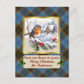 アンダーソン・クレスト&タータンチェック(ロビン付パーソナライズされた) シーズンポストカード (正面)